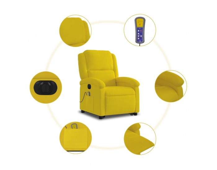 Sonata H Електрически изправящ масажен реклайнер стол, жълт, кадифе