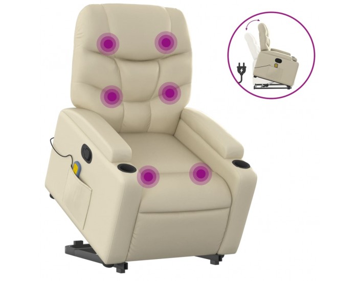 Sonata H Изправящ масажен реклайнер стол, кремав, изкуствена кожа