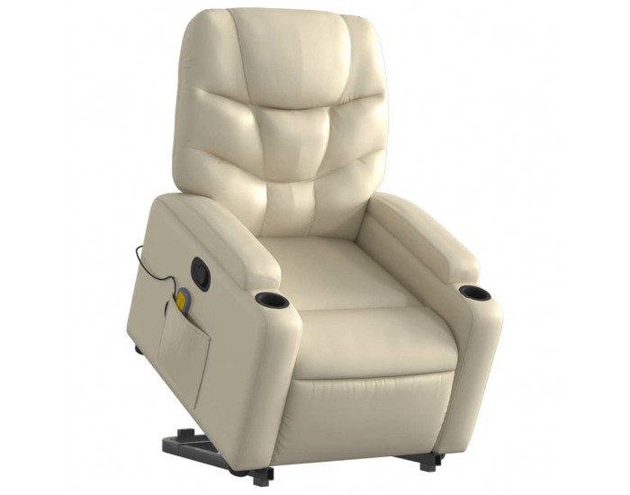 Sonata H Изправящ масажен реклайнер стол, кремав, изкуствена кожа