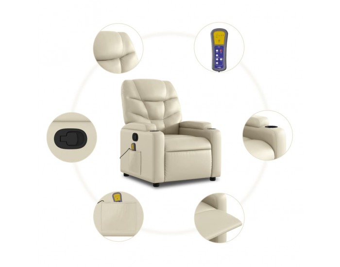 Sonata H Изправящ масажен реклайнер стол, кремав, изкуствена кожа