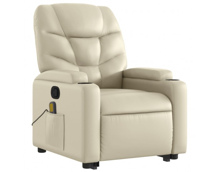 Sonata H Изправящ масажен реклайнер стол, кремав, изкуствена кожа