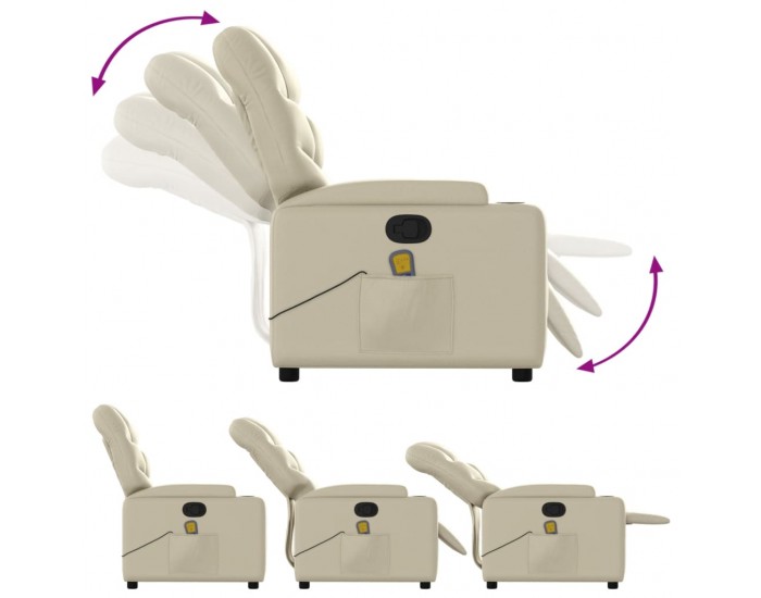 Sonata H Изправящ масажен реклайнер стол, кремав, изкуствена кожа