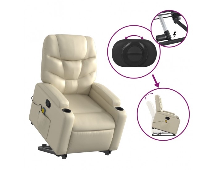 Sonata H Изправящ масажен реклайнер стол, кремав, изкуствена кожа