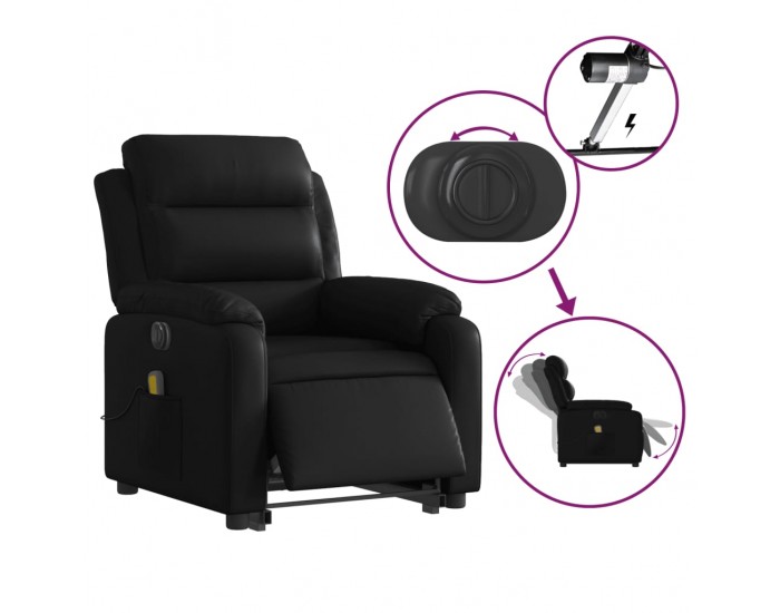 Sonata H Електрически изправящ масажен реклайнер стол, черен, еко кожа