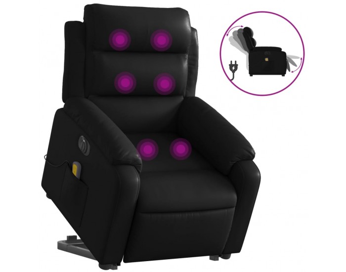 Sonata H Електрически изправящ масажен реклайнер стол, черен, еко кожа