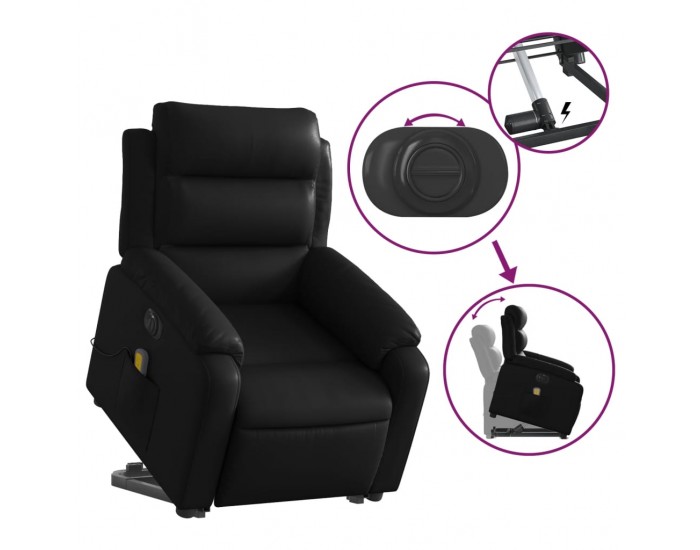 Sonata H Електрически изправящ масажен реклайнер стол, черен, еко кожа