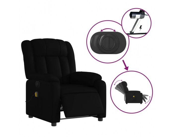 Sonata H Електрически масажен реклайнер стол, черен, изкуствена кожа