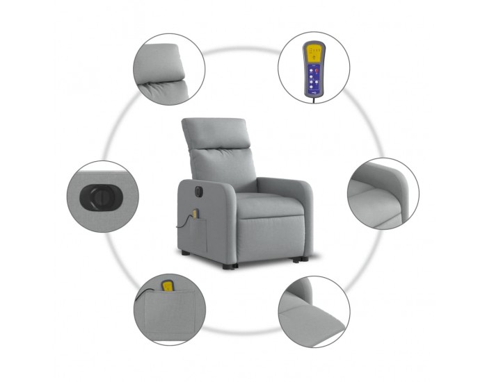 Sonata H Електрически изправящ масажен реклайнер стол светлосив текстил