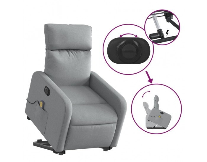 Sonata H Електрически изправящ масажен реклайнер стол светлосив текстил