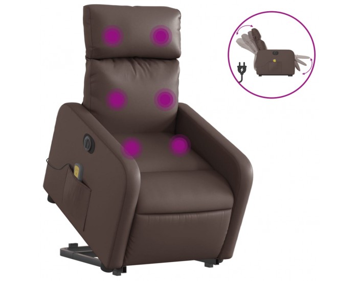 Sonata H Електрически изправящ масажен реклайнер стол, кафяв, еко кожа