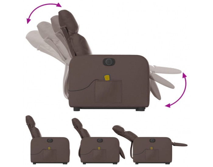 Sonata H Електрически изправящ масажен реклайнер стол, кафяв, еко кожа