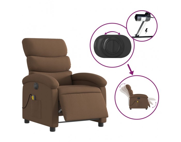 Sonata H Електрически масажен реклайнер стол, кафяв, текстил