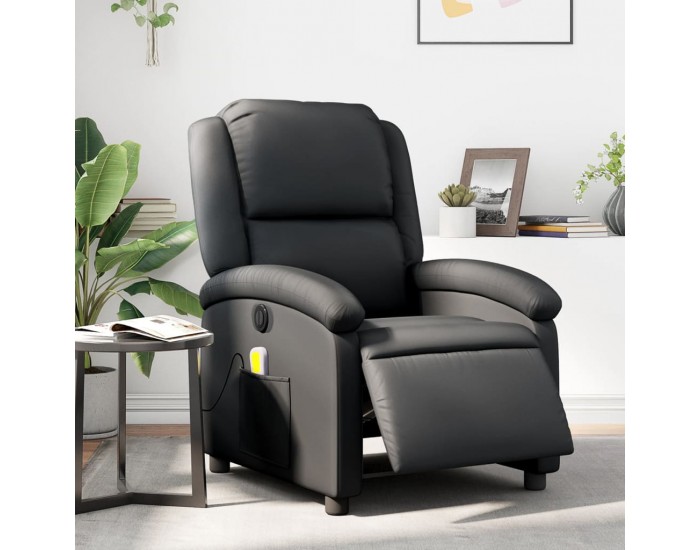 Sonata H Електрически масажен реклайнер стол, черен, естествена кожа