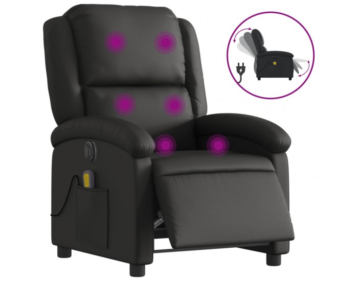 Sonata H Електрически масажен реклайнер стол, черен, естествена кожа