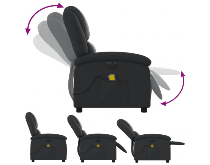 Sonata H Електрически масажен реклайнер стол, черен, естествена кожа