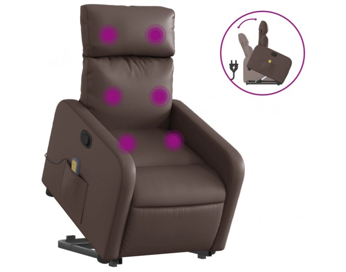 Sonata H Изправящ масажен реклайнер стол, кафяв, изкуствена кожа