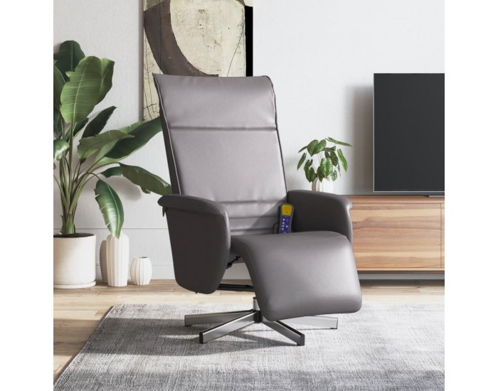 Sonata H Масажен реклайнер стол с опора за крака, сив, изкуствена кожа