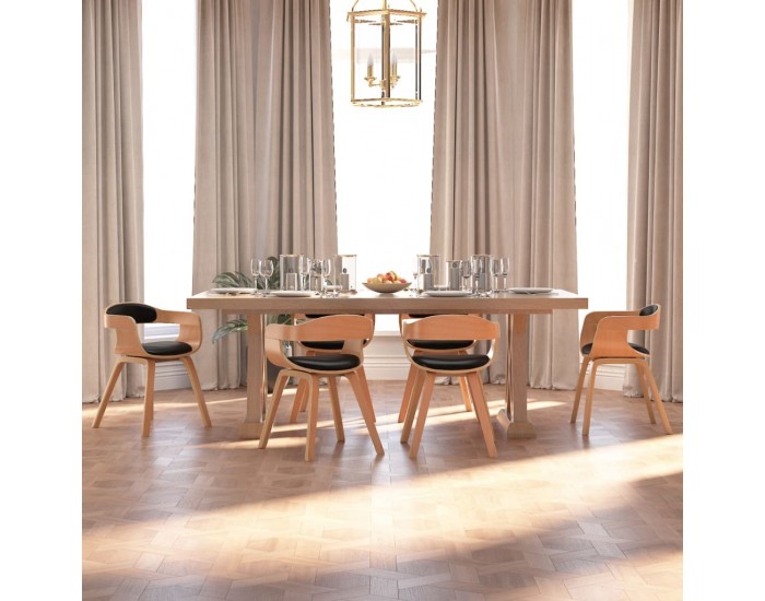 Sonata H Трапезни столове, 6 бр, черно, извито дърво и изкуствена кожа