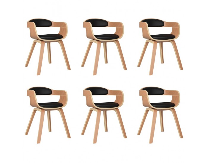 Sonata H Трапезни столове, 6 бр, черно, извито дърво и изкуствена кожа