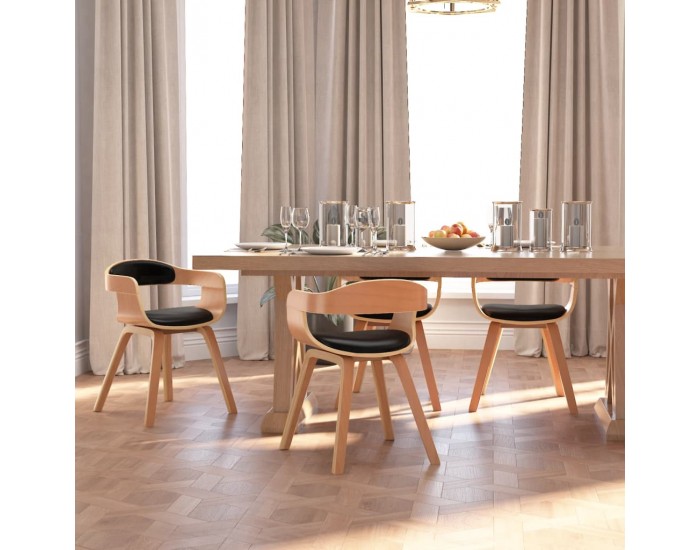 Sonata H Трапезни столове, 4 бр, черни, извито дърво и изкуствена кожа