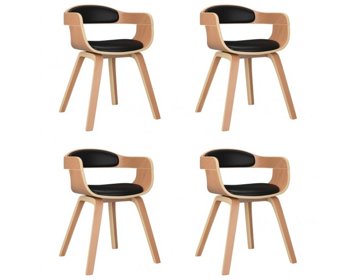 Sonata H Трапезни столове, 4 бр, черни, извито дърво и изкуствена кожа