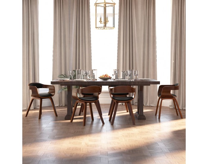 Sonata H Трапезни столове, 6 бр, черно, извито дърво и изкуствена кожа