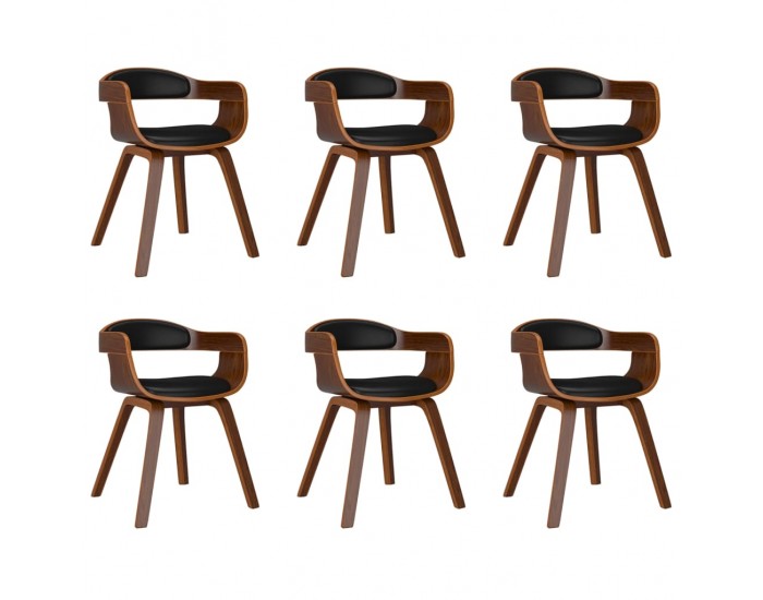 Sonata H Трапезни столове, 6 бр, черно, извито дърво и изкуствена кожа