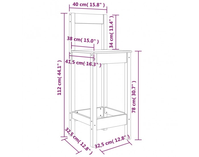 Sonata H Бар столове 2 бр черни 40x41,5x112 см борово дърво масив Sonata H Бар столове 2 бр черни 40x41,5x112 см борово дърво масив