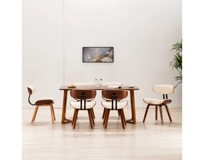 Sonata H Трапезни столове, 6 бр, кремави, извито дърво и изкуствена кожа