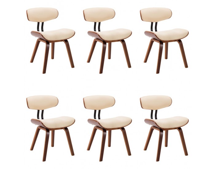 Sonata H Трапезни столове, 6 бр, кремави, извито дърво и изкуствена кожа