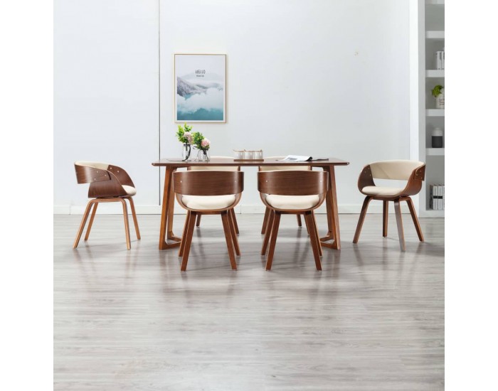 Sonata H Трапезни столове, 6 бр, кремави, извито дърво и изкуствена кожа