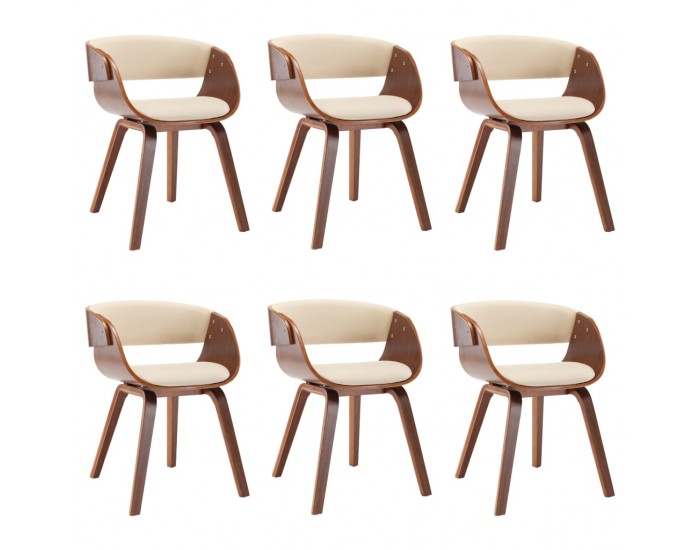 Sonata H Трапезни столове, 6 бр, кремави, извито дърво и изкуствена кожа