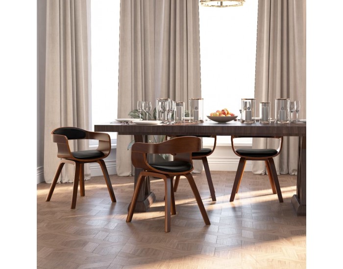 Sonata H Трапезни столове, 4 бр, черни, извито дърво и изкуствена кожа