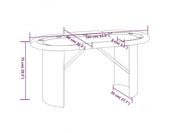Sonata H Покер маса за 10 играча, синя, 160x80x75 см