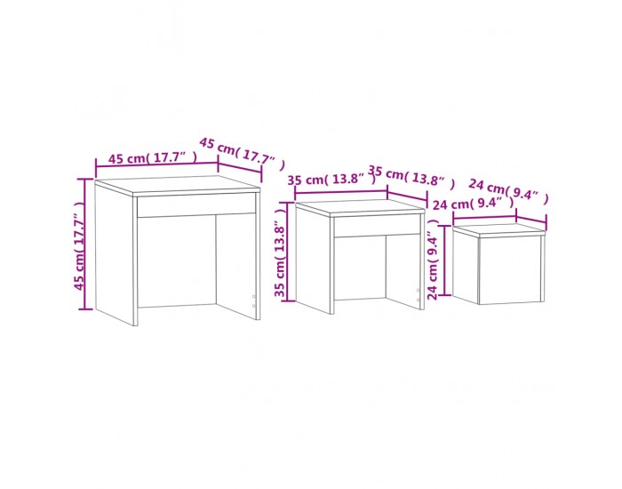 Sonata H Стифиращи маси, 3 бр, сив сонома, инженерно дърво