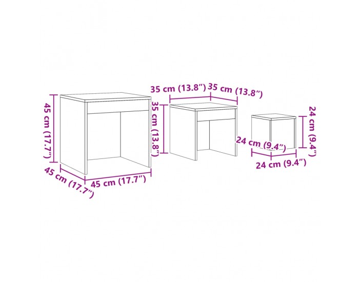 Sonata H Стифиращи маси, 3 бр, дъб артизан, инженерно дърво