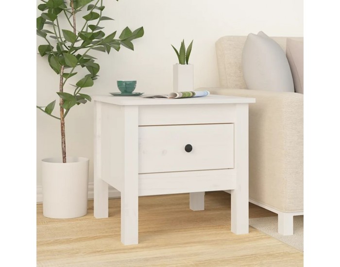 Sonata H Странична масичка, бяла, 40x40x39 см, борово дърво масив