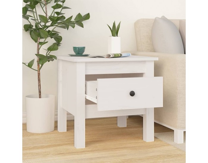 Sonata H Странична масичка, бяла, 40x40x39 см, борово дърво масив