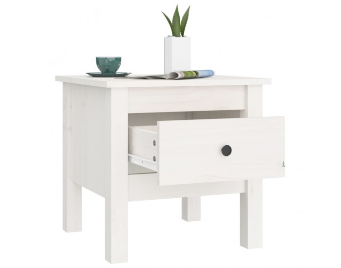 Sonata H Странична масичка, бяла, 40x40x39 см, борово дърво масив