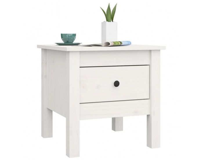 Sonata H Странична масичка, бяла, 40x40x39 см, борово дърво масив