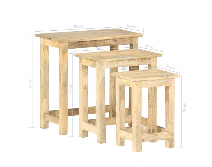 Sonata H Стифиращи маси, 3 бр, мангово дърво масив