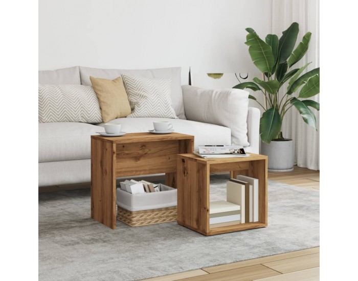 Sonata H Стифиращи кафе маси, 2 бр, дъб артизан, инженерно дърво