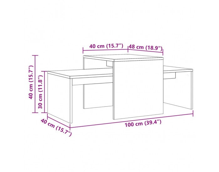Sonata H Масичка за кафе, старо дърво, 100x48x40 см, инженерна дървесина