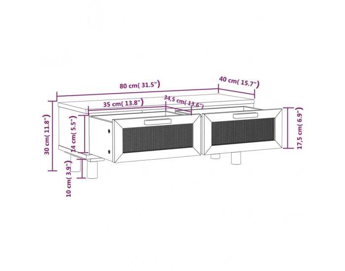 Sonata H Кафе маса, черна, 80x40x30 см, инженерно дърво и бор масив