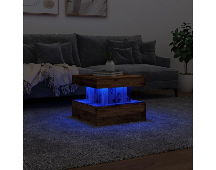Sonata H Маса за кафе с LED осветление, старо дърво, 50x50x40 см