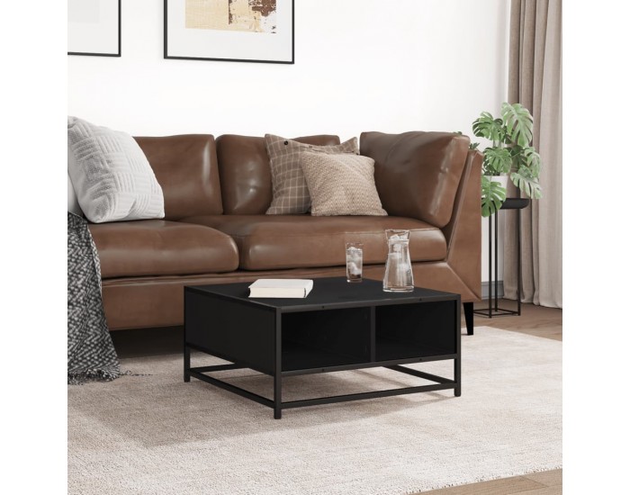 Sonata H Кафе маса, черна, 60,5x60,5x30 см, инженерно дърво и метал