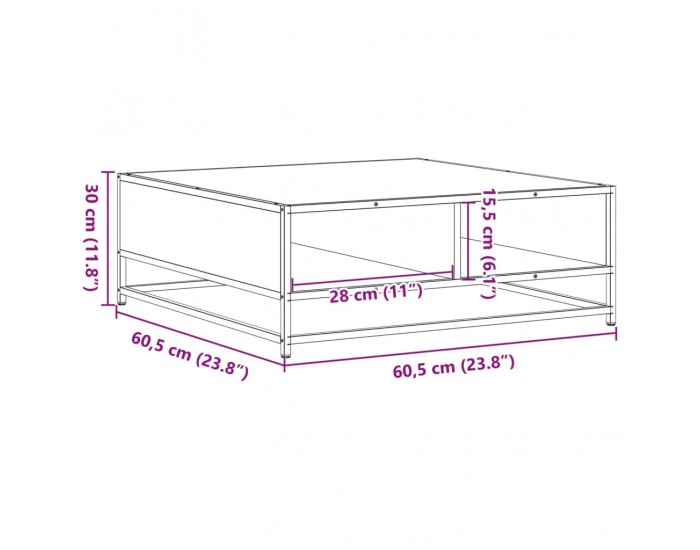 Sonata H Кафе маса, черна, 60,5x60,5x30 см, инженерно дърво и метал