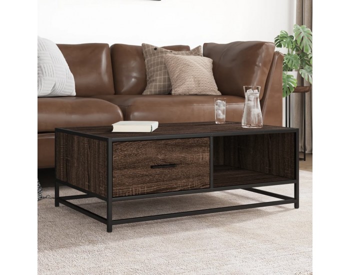 Sonata H Кафе маса, кафяв дъб, 90x57x35 см, инженерно дърво и метал