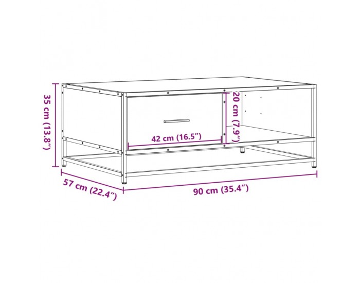 Sonata H Кафе маса, кафяв дъб, 90x57x35 см, инженерно дърво и метал