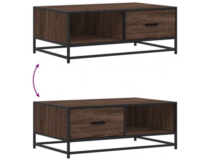 Sonata H Кафе маса, кафяв дъб, 90x57x35 см, инженерно дърво и метал